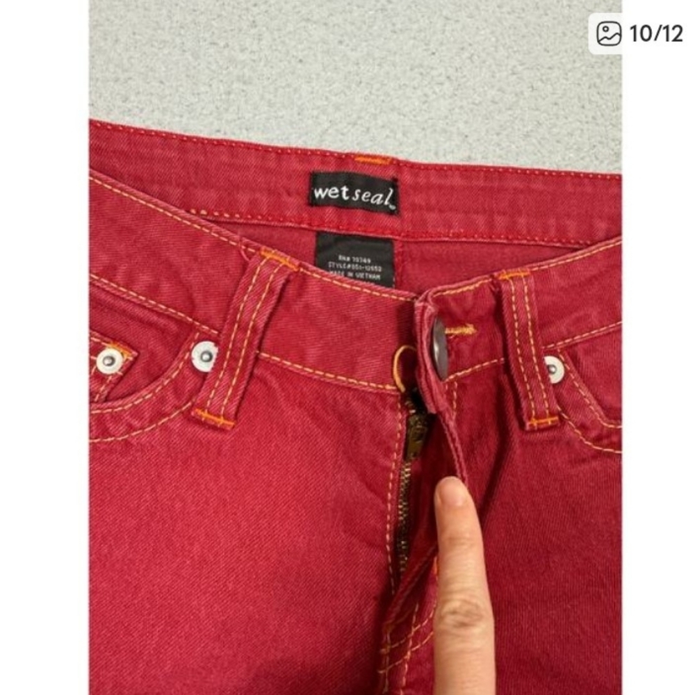 y2k Wet Seal Womens Size 5 Red Denim Jeans Low Waist Bootcut Flare - Picture 10 of 12
